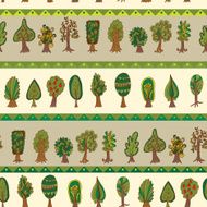 Seamless hand-drawn pattern with doodle forest tree N2