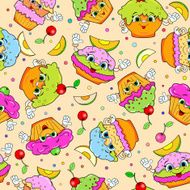 Seamless pattern with cartoon funny cakes N4