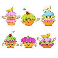 Set of icons cartoon funny cakes