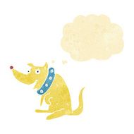 cartoon happy dog in big collar with thought bubble N10