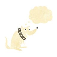 cartoon happy dog in big collar with thought bubble N11