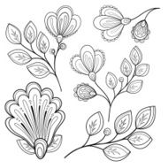 Vector Floral Collection of Hand Drawn Design Elements