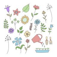 Set of doodle flowers and plants