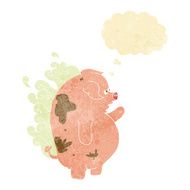 cartoon fat smelly pig with thought bubble N4