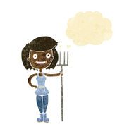 cartoon happy farmer girl with thought bubble N11