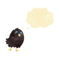 cartoon spooky black bird with thought bubble N4
