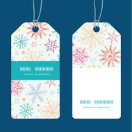 Vector colorful doodle snowflakes vertical stripe frame pattern tags set