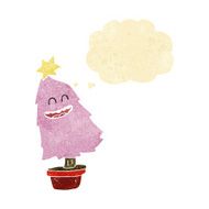 cartoon dancing christmas tree with thought bubble N22