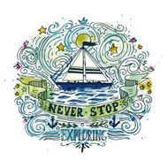 Watercolor vintage label with a ship and hand lettering N3