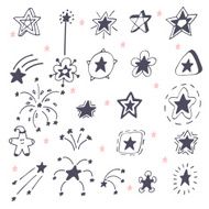 Collection of hand drawn stars Doodle stars and firework