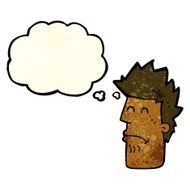 cartoon man feeling sick with thought bubble N11