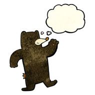 cartoon waving black bear with thought bubble N47
