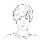 Vector Single Sketch Female Face Women Hairstyle N8