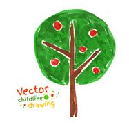 Childlike drawing of apple tree