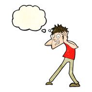 cartoon man panicking with thought bubble N61
