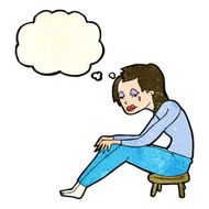 cartoon crying woman with thought bubble N11