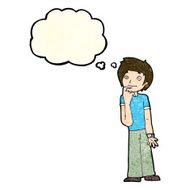cartoon boy wondering with thought bubble N11