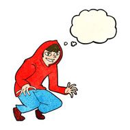 cartoon mischievous boy in hooded top with thought bubble N11