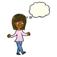 cartoon woman with no worries thought bubble N41