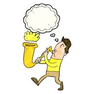cartoon man blowing saxophone with thought bubble N10