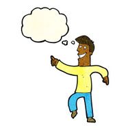 cartoon grinning man with thought bubble N100
