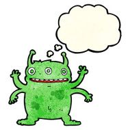cartoon alien monster with thought bubble N11