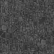 Seamless hand drawn doodle pattern with clothes and sewing N2