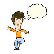 cartoon man dancing with thought bubble N11