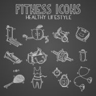 Hand drawn doodle sketch icons set fitness and sport concept N2