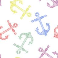 Seamless pattern with colorful anchors on a white background