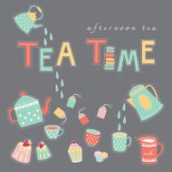 Tea time doodle illustration pastel color vector N2