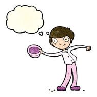 cartoon man tipping hat with thought bubble N11