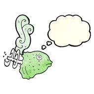 cartoon smelly old fish head with thought bubble N4