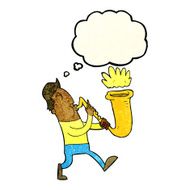 cartoon man blowing saxophone with thought bubble N11