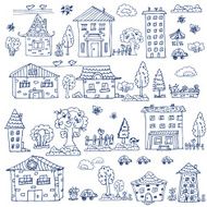 doodle set of house tree
