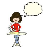 cartoon woman ironing with thought bubble N10