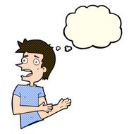 cartoon stressed man with thought bubble N75