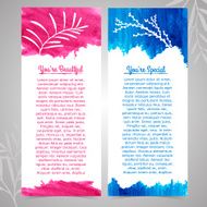 Set of vertical templates brochures Plant silhouettes on watercolor spots