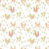 rooster hen and chicks seamless pattern N3