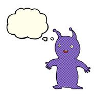 cartoon happy little alien with thought bubble N11