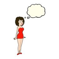 cartoon surprised woman in short dress with thought bubble N11