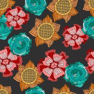 colorful doodle flowers seamless pattern N2