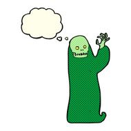 cartoon waving halloween ghoul with thought bubble N11