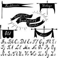 Set of calligraphic handdrawn font and vintage banners