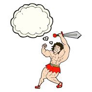 cartoon barbarian hero with thought bubble N11