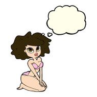 cartoon woman wearing bikini with thought bubble N11