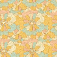 Seamless abstract hand-drawn waves and flowers pattern