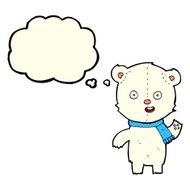cartoon waving polar bear cub with scarf thought bubble N4