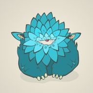 Cartoon blue thick monster with one eye Hand drawing cyclops