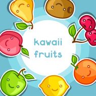 Background with cute kawaii smiling fruits stickers N3